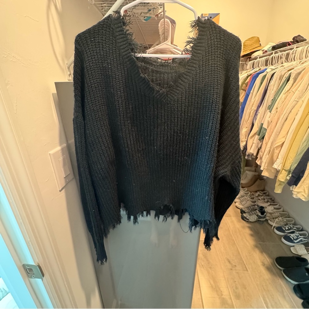 SHEIN- Frayed Black Sweater